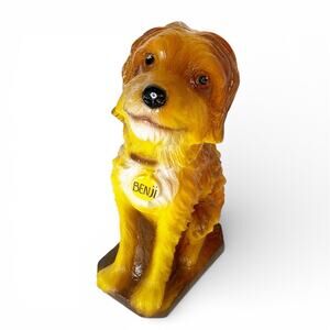 Vintage BENJI DOG Blow Mold Coin Piggy Bank 10” Plastic Mulberry Square USA 1977